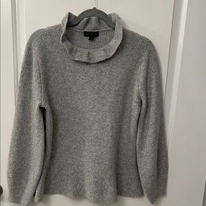 Ann Taylor Light Gray Ribbed Mock Neck Sweater/Peplum bottom
